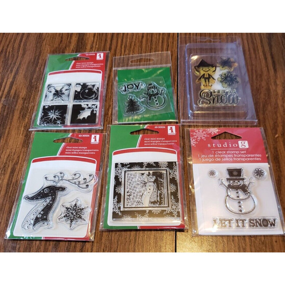 Lot of 6 Small Holiday Themed Clear Cling Stamps - Picture 1 of 13
